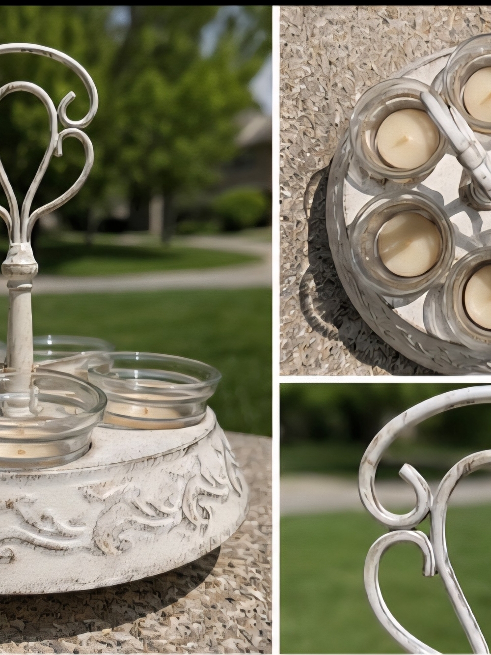 Rustic White Decorative Tea Light Holder with Glass Cups - Picture 3 of 5